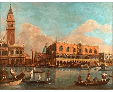 Manner of Canaletto (1697-1768) Italian Venetian canal with gondolas and a view of the Campanile Tower Oil on canvas, 70cm by