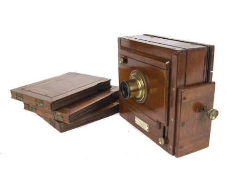 A London Stereoscopic Co. Half Plate Mahogany Tailboard Camera, with an A. Laverne & Co. Paris Waterhouse stop brass lens, bo