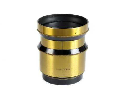 A Taylor Hobson Cooke Anastigmat Series IV f/5.6 18” Brass Lens, serial no. 129734, body, G-VG, aperture ring not moving, ele