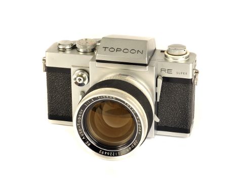 A Topcon RE Super SLR Camera, chrome, serial no. 4618101, with RE Auto-Topcor f/1.4 58mm lens, chrome, serial no. 11226492, b