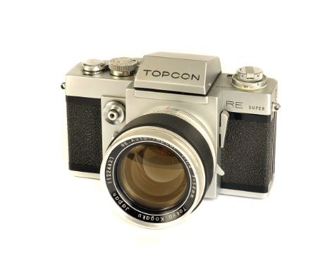 A Topcon RE Super SLR Camera, chrome, serial no. 4655030, with RE Auto-Topcor f/1.4 58mm lens, chrome, serial no. 11224427, b