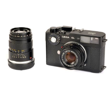 A Leica CL Rangefinder Camera, black, serial no. 1302120, with Leitz Summicron-C f/2 40mm lens, black, serial no. 2562729, bo