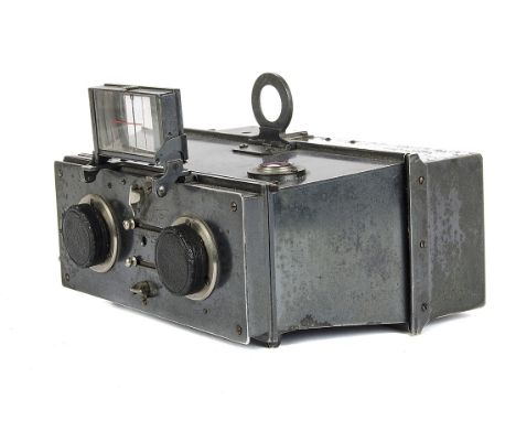 A Demaria Freres Jumelle Capsa Stereo Camera, model A, with rise and fall front, 45x107mm, with Demaria Freres Anastigmat f/6