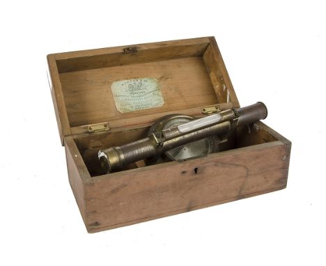 A mid-19th Century lacquered brass Newton & Co Surveyor’s Level, with 3½in. compass box and 10in. Telescope, in fitted wooden