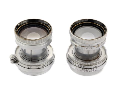 A Leitz Summitar f/2 50mm Lens, chrome, serial no. 529670, body, G, elements, G-VG, some internal haze, together with Leitz S