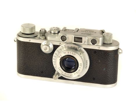 A Leica IIIa Rangefinder Camera, chrome, serial no. 263300, with Leitz Elmar f/3.5 35mm lens, chrome, serial no. 731865, body