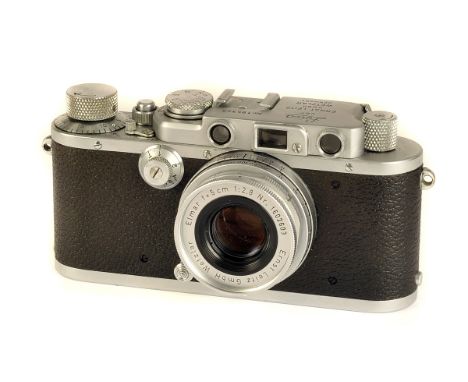 ANNOUNCE THIS IS A LEICA IIIF  NOT A 111A
A Leica IIIa Rangefinder Camera, chrome, serial no. 195349, with Leitz Elmar f/2.8 