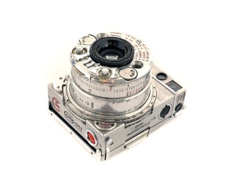 A Jaeger LeCoultre Compass II Camera, chrome, serial no. 1888, with CCL3B Anastigmat f/3.5 35mm lens, body, F-G, shutter stic