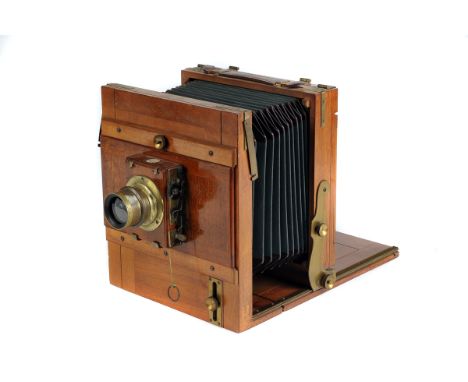 An Unmarked Mahogany Tailboard Camera, Continental, possibly French, 5x7”, with G. Rodenstock Recti-Aplanat f/8 210mm lens, s