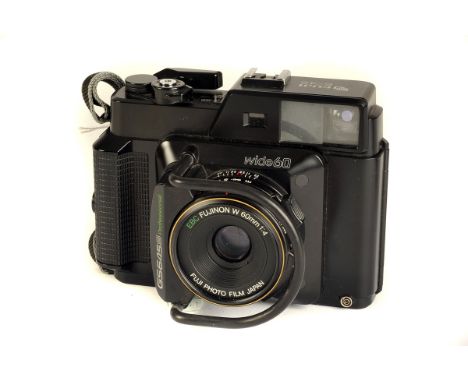 A Fuji Wide 60 Camera, 6x4.5, black, serial no. 1116326, with Fujinon EBC W f/4 60mm lens, body, G-VG, shutter working, lens,