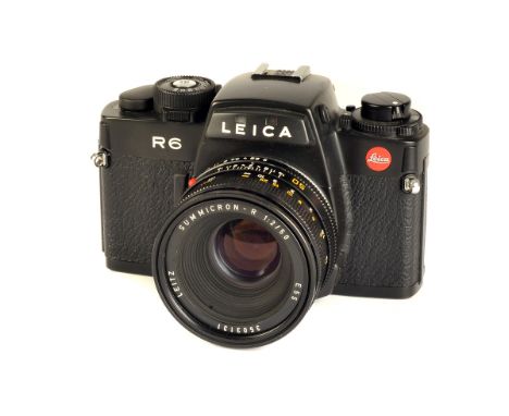 A Leica R6 SLR Camera, black, serial no. 1768340, with Leitz Summicron-R f/2 50mm lens, E55, black, serial no. 3503131