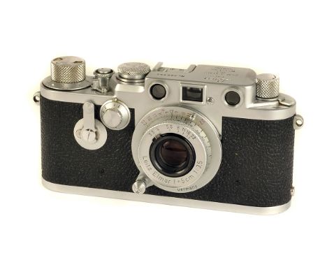 A Leica IIIf Delay Rangefinder Camera, red dial, chrome, serial no. 788552, with Leitz Elmar f/3.5 50mm lens, red dial, chrom