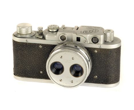 A Fed Zorki Stereo Rangefinder Camera, chome, serial no. 219210, with Fed f/3.8 38mm stereo lens, chrome, serial no. 75, body