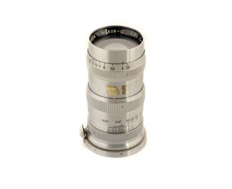 A Nikon Nikkor-Q.C f/3.5 135mm Lens, engraved ‘C’ to side chrome, serial no. 260858, body, G, elements, G-VG, some light inte