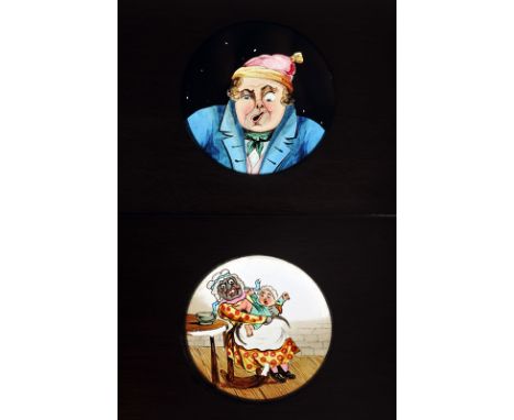 Mahogany-mounted hand-painted Magic Lantern Slides: hand-crank rackwork - kaleidoscopic chromatropes (4) and lever-action com
