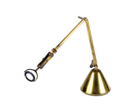 An early 20th Century lacquered brass Microscope Lamp Magnifier, with gimbal arm, G, lacks lens