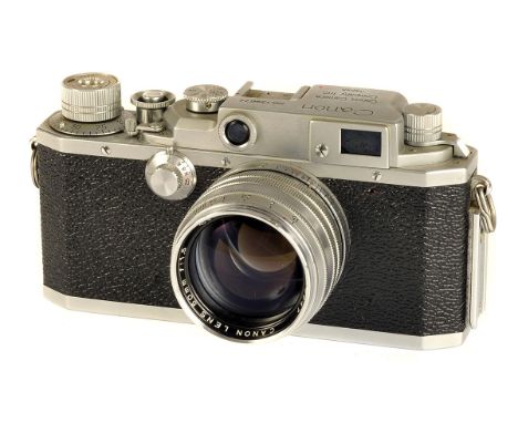 A Canon IVSb Rangefinder Camera, chrome, serial no. 139674, with Canon f/1.5 50mm lens, chrome, serial no. 16647, body, VG, s