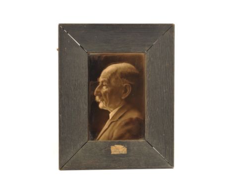 Thomas Hardy ceramic Photographic Portrait, possibly after photograph by Ernest H Mills, sculpted in low relief on glazed til