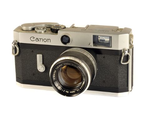 A Canon P Rangefinder Camera, chrome, serial no. 716692, with Canon f/1.8 50mm lens, chrome, serial no. 212999, body, G-VG, s