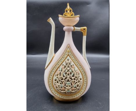 A rare Victorian Royal Worcester reticulated ewer and cover, circa 1881, 27cm high. 