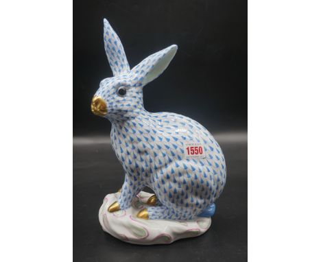 A Herend large rabbit, No.5334, with blue fish scale pattern, 30cm high.&nbsp; 