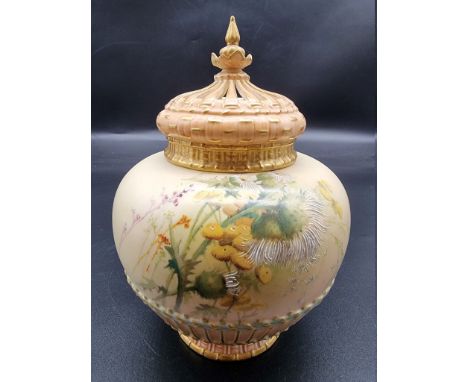 A Royal Worcester blush ivory pot pourri vase and pierced cover, circa 1907, shape no. 1286, with internal cover, 19.5cm high