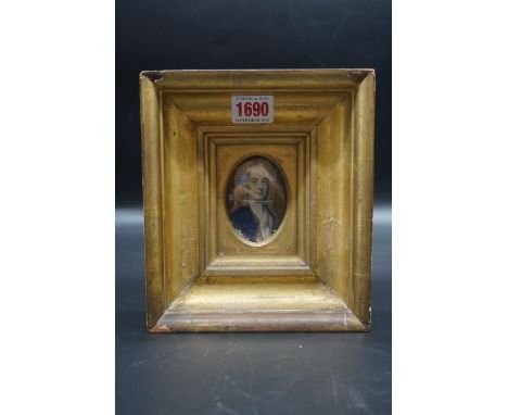 Follower of Sir Peter Lely, bust length portrait miniature of a bewigged gentleman, variously inscribed verso, on ivory, 6.8 