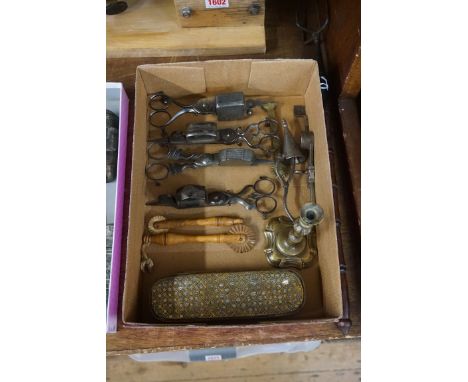 An interesting group of Georgian works of art and similar, to include an antique three pronged toasting fork, with turned woo
