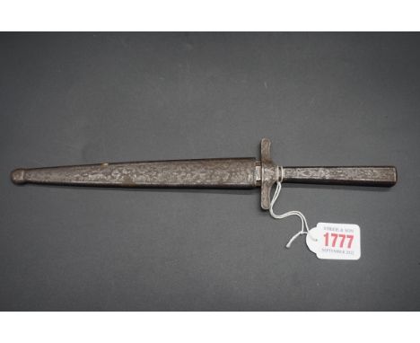 A 19th century Spanish Toledo dagger and steel sheath, the 17.5cm foliate engraved blade dated 1853.IF REQUESTING IN-HOUSE SH