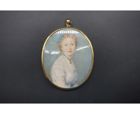 C Pepin, a bust length portrait miniature of a young lady, signed and dated Juin '71, on ivory, 9.7 x 8cm oval.DEFRA Ivory Ac