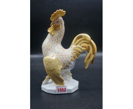 A Herend large cockerel, No.5014, with blue fish scale pattern, 23.5cm high.&nbsp; 