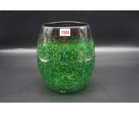 A Steuben Aurene green glass vase, 22.5cm high. PLEASE NOTE: THIS IS STEUBEN AURENE STYLE.