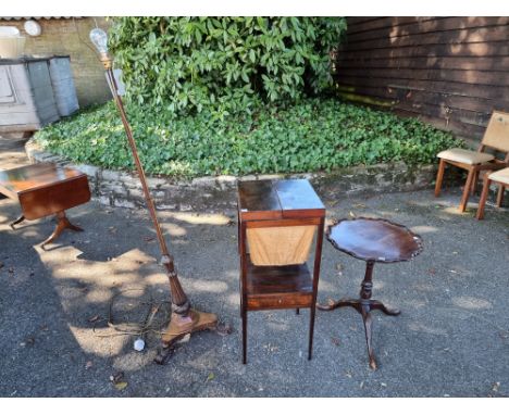 An antique mahogany work table,&nbsp;34cm wide x 84cm high; together with an antique mahogany piecrust tripod table, 46cm wid