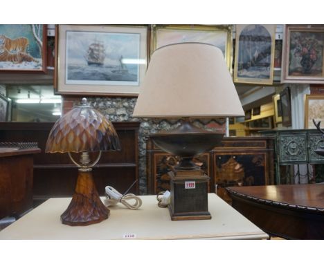 An Art Deco marble glass table lamp and shade, 38cm high; together with another table lamp.&nbsp; 