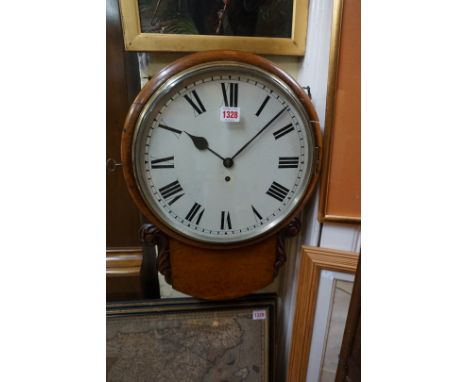 A 19th century oak drop dial fusee wall clock, the 12in painted dial indistinctly inscribed in pencil verso 'Clerke, Royal Ex