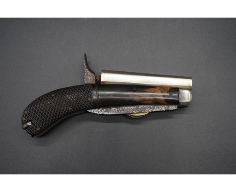 A rare Victorian Unwin Rodgers 'Self Protector' percussion pistol knife, with single action 9cm barrel, with primary and seco