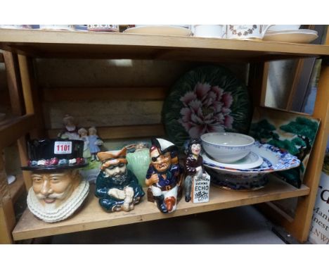 A mixed group of ceramics, to include a Sylvac wall pocket, 20cm wide; and a Yardley figure group; together with two Japanese