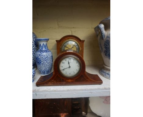 An early 20th century mahogany and satinwood banded mantel clock, the silvered chapter ring inscribed 'C J Klaftenberger, 157