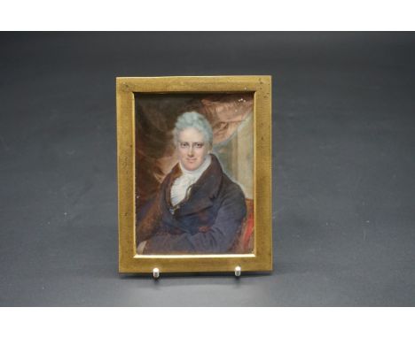 English School, second quarter 19th century, bust length portrait miniature of a gentleman, on ivory, 11 x 8cm.DEFRA Ivory Ac