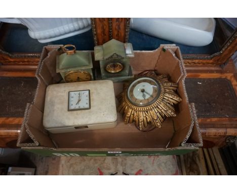 A 1930s Smiths 'Starburst' electric wall clock, 21cm diameter; together with another Smiths novelty timepiece jewellery box, 