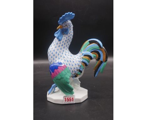 A Herend large cockerel, No.5014, with blue fish scale pattern, 23.5cm high.&nbsp; 