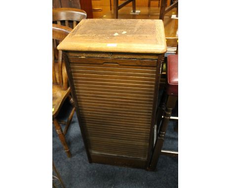 A VINTAGE OAK TAMBOUR FRONTED FILING CABINET A/F