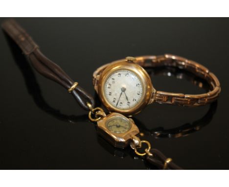 A VINTAGE 15 CT GOLD CASED WRISTWATCH TOGETHER WITH ANOTHER (2)