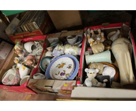 THREE TRAYS OF ASSORTED CHINA AND CERAMICS TO INCLUDE A LARGE WILHEIM JUG, ROYAL WORCESTER ETC. 