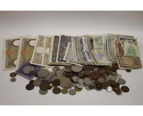 A QUANTITY OF VINTAGE COINS AND BANK NOTES
