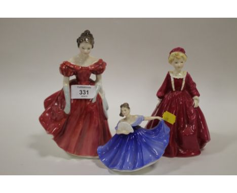 A ROYAL DOULTON WINSOME FIGURE HN  2220 TOGETHER WITH A SMALL ELAINE HN 3214 FIGURE AND A ROYAL WORCESTER MOTHERS DRESS FIGUR