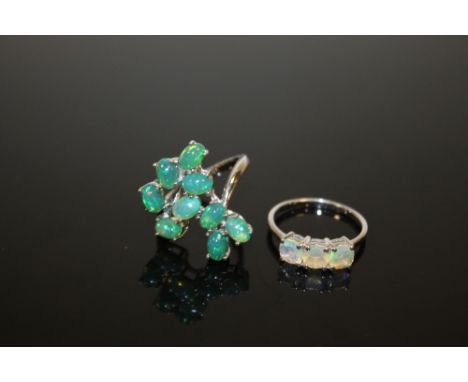 TWO SILVER OPAL STYLE DRESS RINGS 