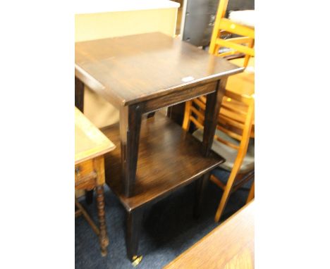 TWO LOW DARK OAK LAMP TABLES
