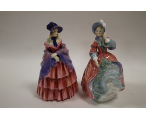 A VINTAGE ROYAL DOULTON A VICTORIAN LADY FIGURE HN 728 TOGETHER WITH A SPRING MORNING FIGURE HN 1922 (2)
