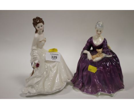 A ROYAL DOULTON CHARLOTTE FIGURE HN 2421 TOGETHER WITH A ROYAL WORCESTER PEARL WEDDING ANNIVERSARY FIGURE (2) 